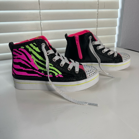 SKECHERS FLIP KICKS TWI-LITES 2.0 NEON MUSE HIGH-TOP SNEAKER - KIDS Sz 2 - Picture 3 of 6
